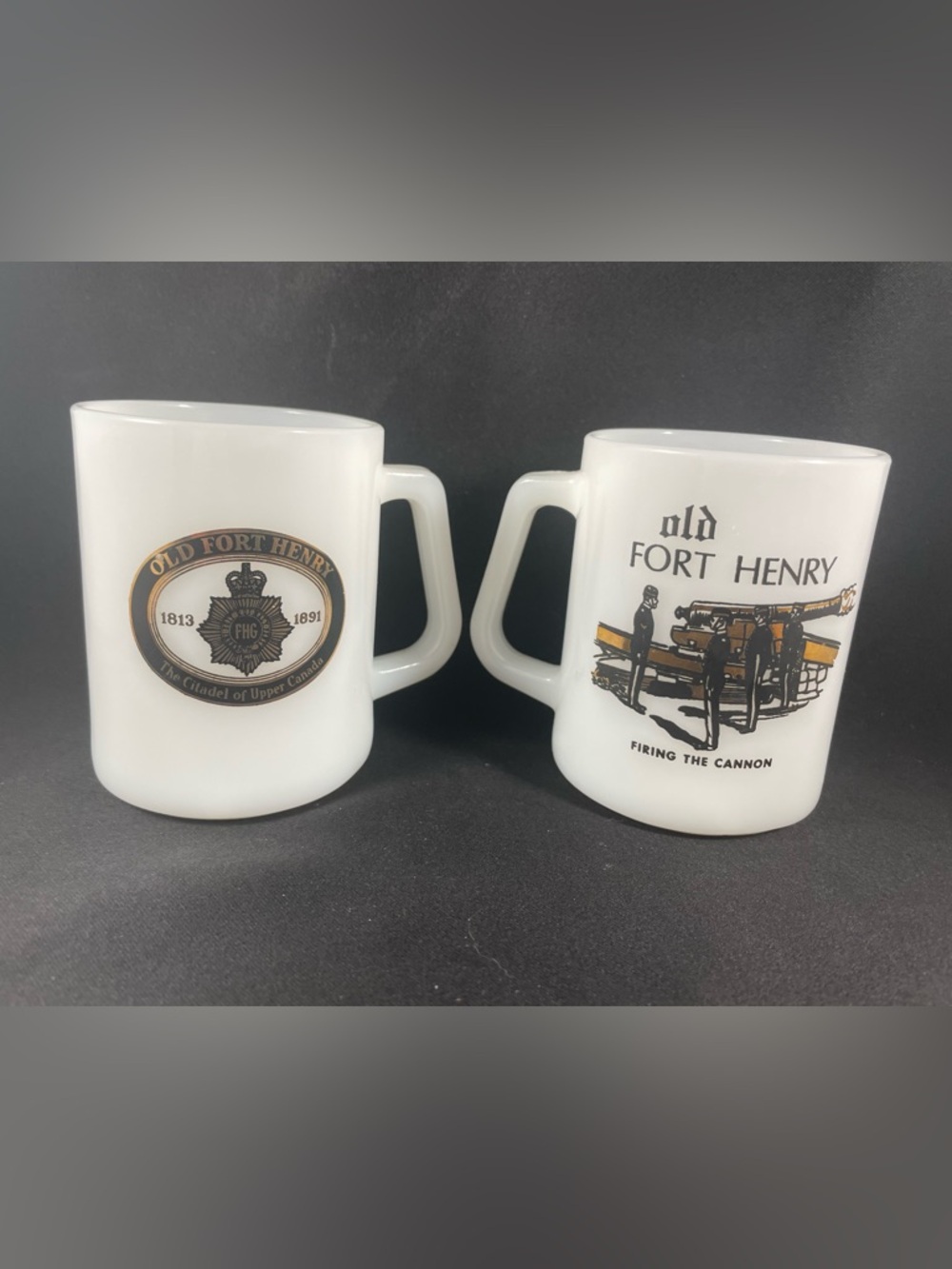 Vintage Federal Milk Glass Mugs Old Fort Henry